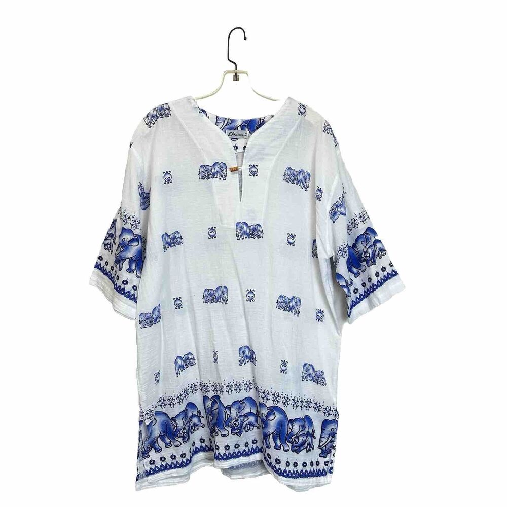 DA Collection Women's 2XL XXL Elephant Print Short Sleeve Pullover Top Beachy